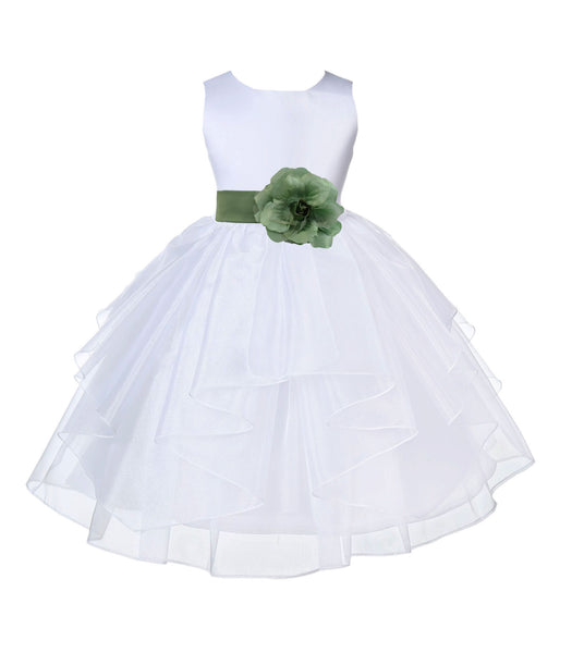 White Satin Shimmering Organza Flower Girl Dress Junior Formal Pageant Baptism Christening 4613T(2)
