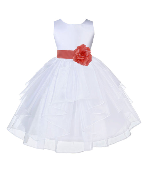 White Shimmering Organza Flower Girl Dress Wedding Junior Bridesmaid Pageant Special Events 4613S(1)