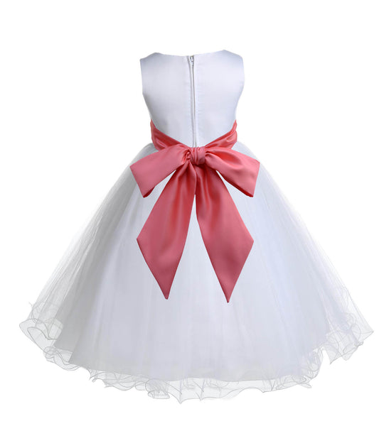 White Formal Wedding Pageant Special Occasions Rattail Edge Tulle Flower Girl Dress 829S(1)