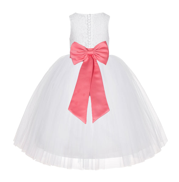 White Floral Lace Flower Girl Dress Special Occasions Wedding Christening Communion Baptism LG7(1)