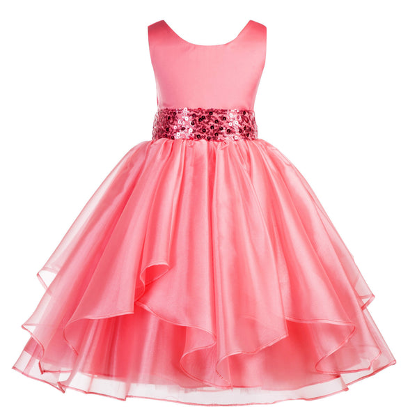 Sequin Ruffles Organza Flower Girl Dress Toddler Wedding Pageant Party Recital Special Event 012S(1)