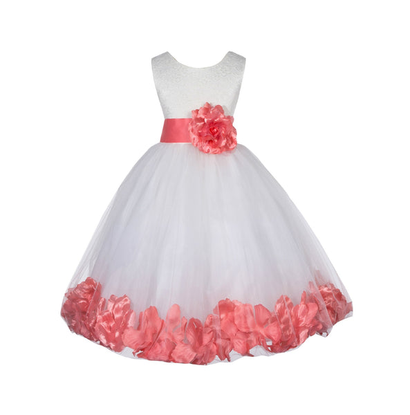 Ivory Lace Top Tulle Floral Petals Flower Girl Dress Birthday Girl Junior Pageant Bridesmaid 165S(2)