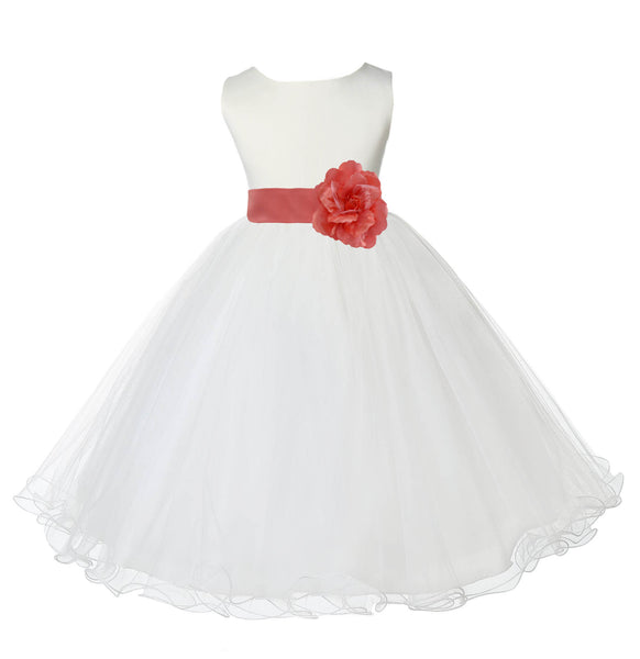 Ivory Formal Wedding Pageant Special Occasions Rattail Edge Tulle Flower Girl Dress 829S(1)