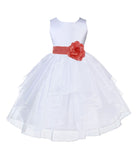White Satin Shimmering Organza Flower Girl Dress Junior Formal Pageant Baptism Christening 4613T(3)