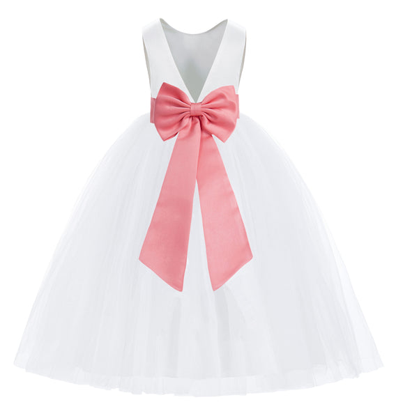 White V-Back Satin Flower Girl Dresses with Colored Sash Special Occasion Formal Events 219T(2)