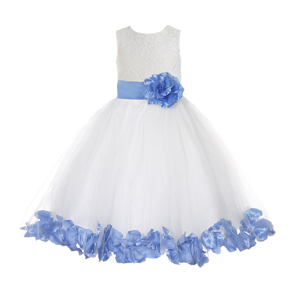 White Floral Lace Heart Cutout Rose Petals Flower Girl Dress Junior Bridesmaid Special Event 185T(2)