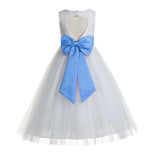 White Floral Lace Heart Cutout Flower Girl Dress Communion Baptism Junior Bridesmaid Dress 172T(4)