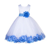 White Lace Top Tulle Floral Petals Flower Girl Dress Birthday Girl Junior Pageant Bridesmaid 165S(1)