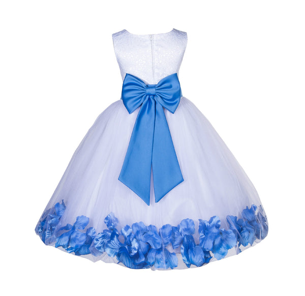 White Tulle Floral Lace Top Rose Petals Flower Girl Dress Wedding Pageant Special Occasions 165T(2)