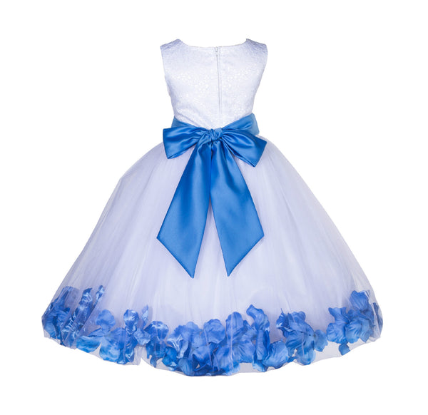White Lace Top Tulle Floral Petals Flower Girl Dress Birthday Girl Junior Pageant Bridesmaid 165S(1)