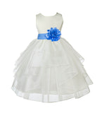 Ivory Satin Shimmering Organza Flower Girl Dress Junior Formal Pageant Baptism Christening 4613T(2)