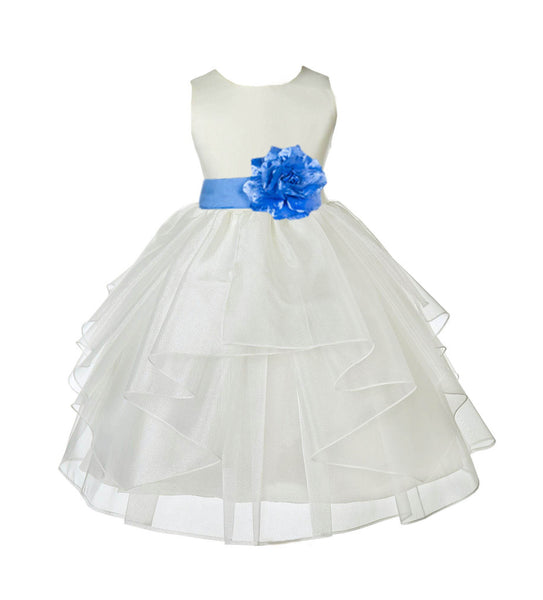 Ivory Satin Shimmering Organza Flower Girl Dress Junior Formal Pageant Baptism Christening 4613T(2)