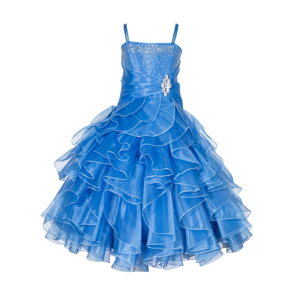 Elegant Rhinestone Organza Pleated Ruffled Beauty Pageant Special Occasion Flower Girl Dress 164S(2)