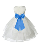 Ivory Satin Shimmering Organza Flower Girl Dress Junior Formal Pageant Baptism Christening 4613T(2)