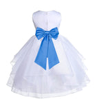 White Satin Shimmering Organza Flower Girl Dress Junior Formal Pageant Baptism Christening 4613T(4)