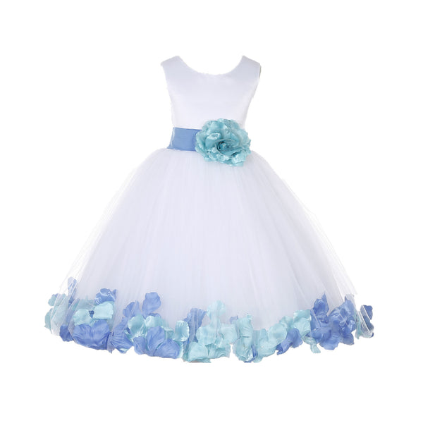 White Elegant Colorful Mixed Rose Petals Bridesmaid Pageant Special Occasion Flower Girl Dress 302T(2)