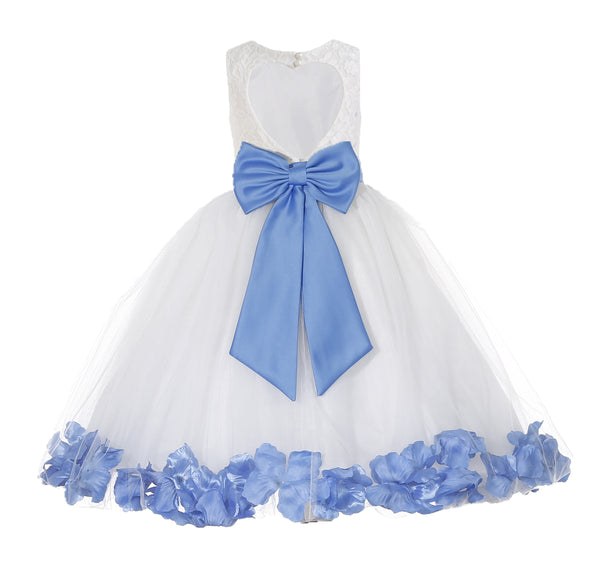 White Floral Lace Heart Cutout Rose Petals Flower Girl Dress Junior Bridesmaid Special Event 185T(2)