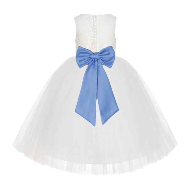 Ivory Floral Lace Flower Girl Dress Special Events Christening Pageant Gown Communion Recital LG7(4)