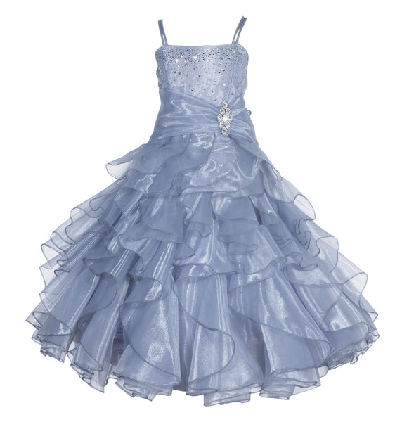 Elegant Rhinestone Organza Pleated Ruffled Beauty Pageant Special Occasion Flower Girl Dress 164S(2)