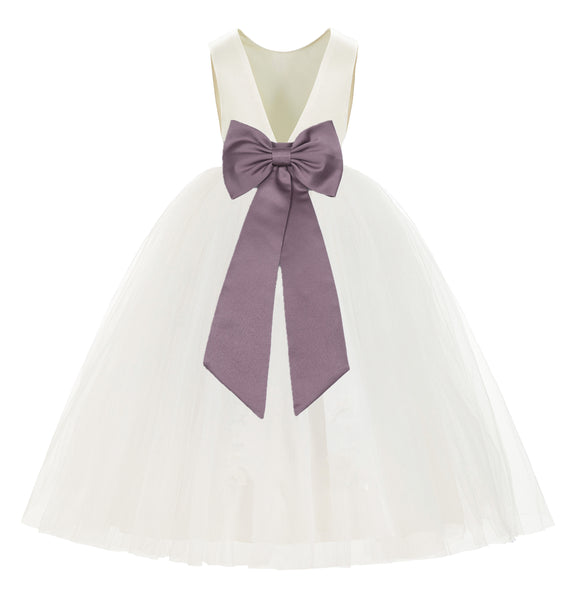 Ivory V-Back Satin Flower Girl Dresses with Colored Sash Special Events Formal Evening Gown 219T(4)