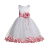 Ivory Tulle Floral Rose Petals Princess Wedding Pageant Recital Birthday Flower Girl Dress 007(3)