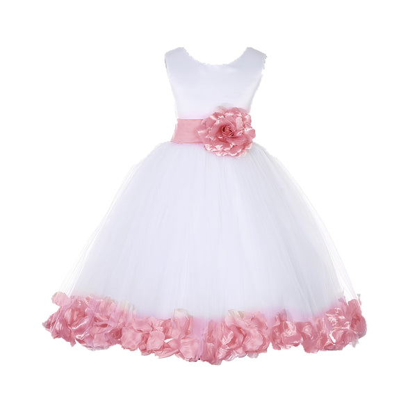 White Tulle Floral Petals Flower Girl Dress Special Occasions Junior Pageant Wedding Holiday 302S(2)