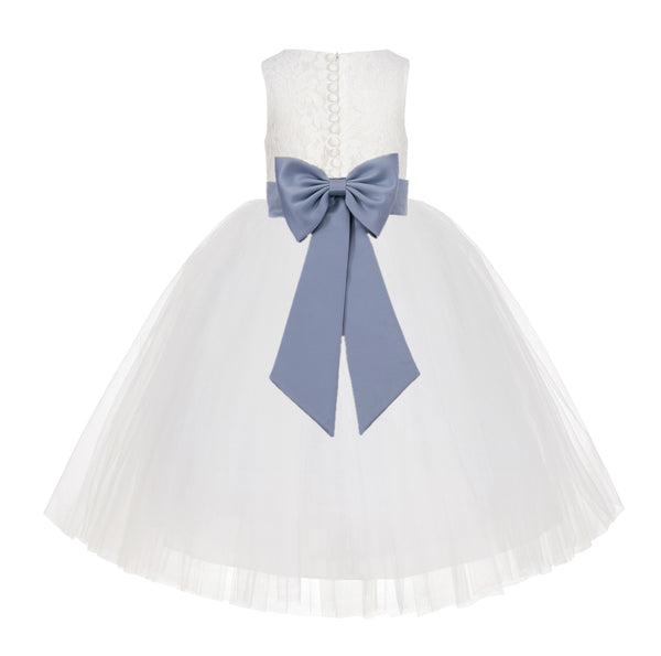 Ivory Floral Lace Flower Girl Dress Special Events Christening Pageant Gown Communion Recital LG7(4)