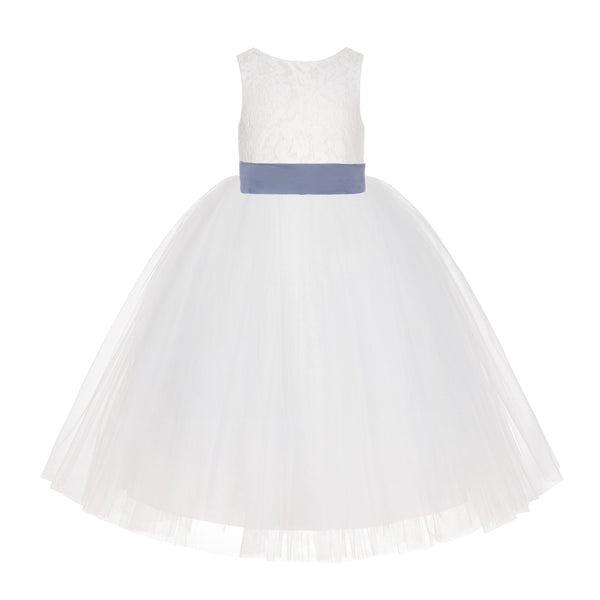 Ivory Floral Lace Flower Girl Dress Special Events Christening Pageant Gown Communion Recital LG7(4)