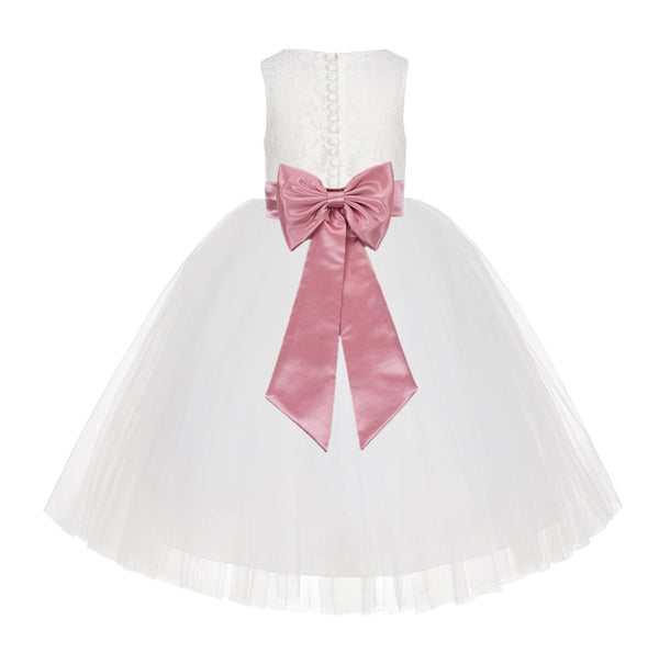 Ivory Floral Lace Flower Girl Dress Special Events Christening Pageant Gown Communion Recital LG7(4)