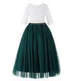 Eyelash Lace Flower Girl Dress A-Line Tulle Wedding Pageant Special Occasions Dance Recital Gown LG5