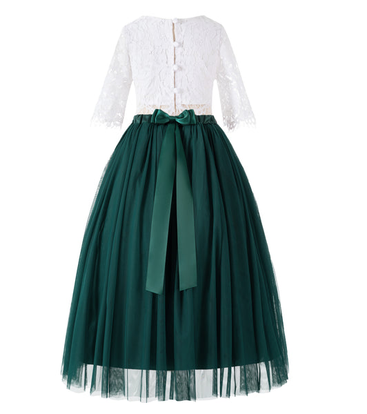 Eyelash Lace Flower Girl Dress A-Line Tulle Wedding Pageant Special Occasions Dance Recital Gown LG5