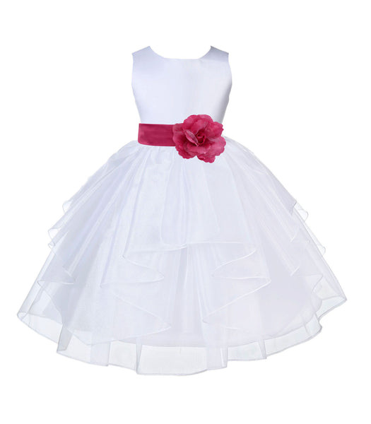 White Satin Shimmering Organza Flower Girl Dress Junior Formal Pageant Baptism Christening 4613T(2)