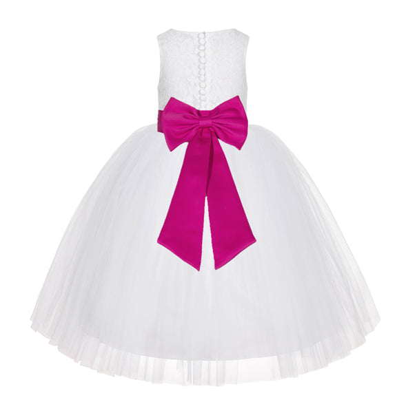 White Floral Lace Flower Girl Dress Special Occasions Wedding Christening Communion Baptism LG7(1)