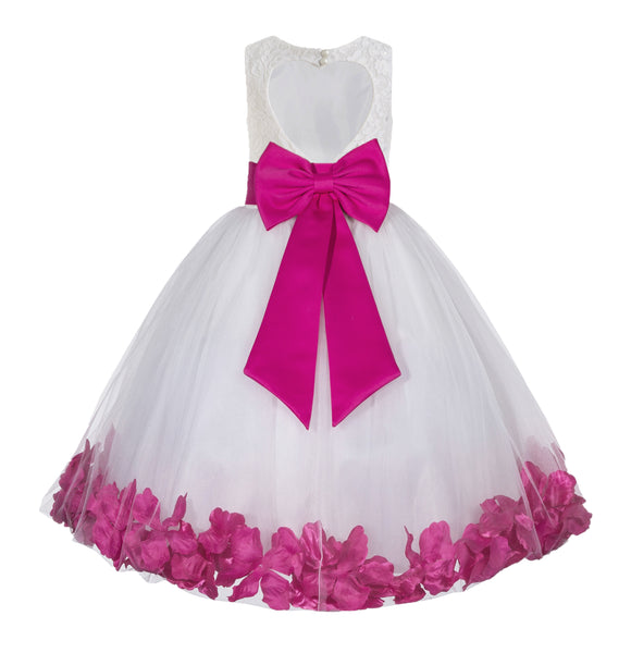White Floral Lace Heart Cutout Rose Petals Flower Girl Dress Junior Bridesmaid Special Event 185T(2)