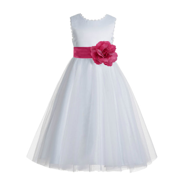 White V-Back Lace Edge Flower Girl Dress Junior Pageant Special Occasion Formal Evening Gown 183T(2)
