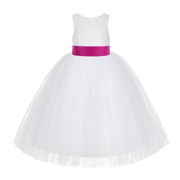 White Floral Lace Flower Girl Dress Special Occasions Wedding Christening Communion Baptism LG7(1)