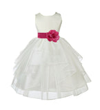 Ivory Satin Shimmering Organza Flower Girl Dress Junior Formal Pageant Baptism Christening 4613T(3)