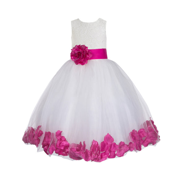 White Floral Lace Heart Cutout Rose Petals Flower Girl Dress Junior Bridesmaid Special Event 185T(2)