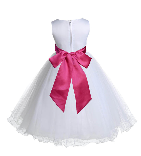 White Formal Wedding Pageant Special Occasions Rattail Edge Tulle Flower Girl Dress 829S(1)