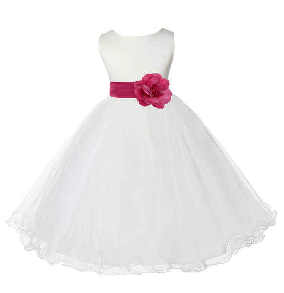 Ivory Formal Wedding Pageant Special Occasions Rattail Edge Tulle Flower Girl Dress 829T(1)