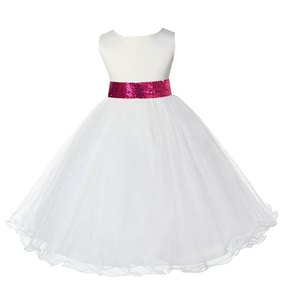 Ivory Formal Wedding Pageant Special Occasion Rattail Edge Tulle Sequin Mesh Flower Girl Dress 829mh