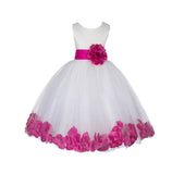 Ivory Lace Top Tulle Floral Petals Flower Girl Dress Birthday Girl Junior Pageant Bridesmaid 165S(1)