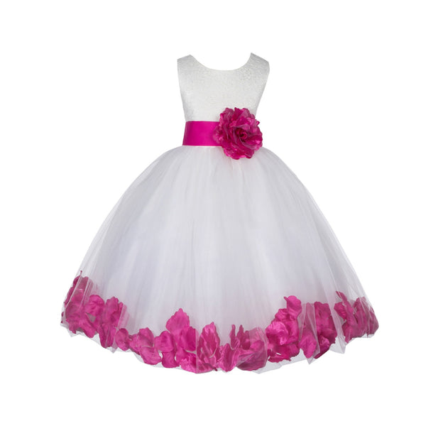 Ivory Lace Top Tulle Floral Petals Flower Girl Dress Birthday Girl Junior Pageant Bridesmaid 165S(1)