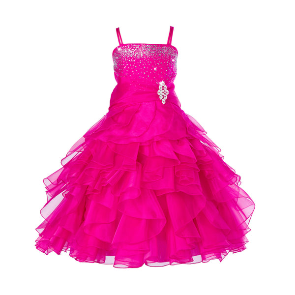 Elegant Rhinestone Organza Pleated Ruffled Beauty Pageant Special Occasion Flower Girl Dress 164S(1)