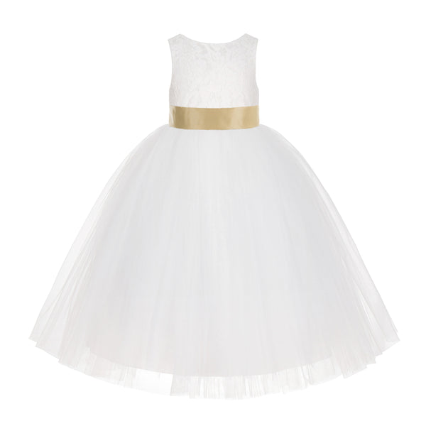 Ivory Floral Lace Flower Girl Dress Special Events Christening Pageant Gown Communion Recital LG7(4)