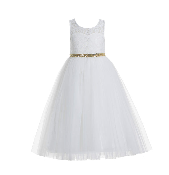 Ivory Lace Tulle Scoop Neck Keyhole Back A-Line Junior Flower Girl Dress Pageant Gown Communion 178