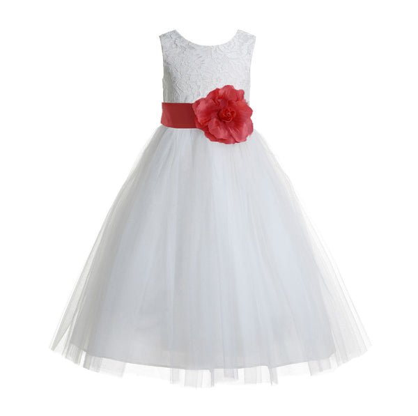 Ivory Floral Lace Heart Cutout Flower Girl Dress Communion Baptism Junior Bridesmaid Dress 172T(3)