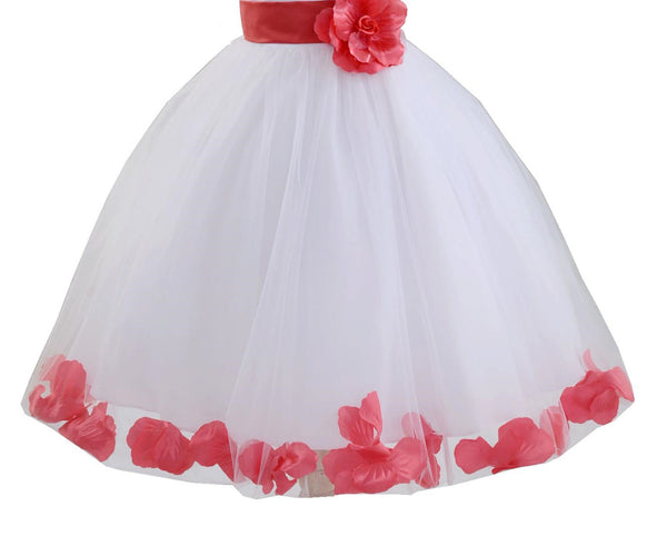 White Floral Lace Heart Cutout Rose Petals Flower Girl Dress Junior Bridesmaid Special Event 185T(3)