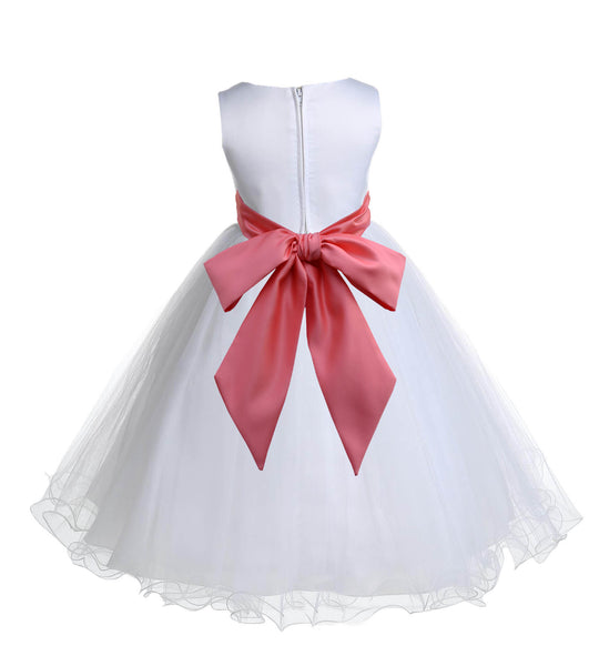 White Formal Wedding Pageant Special Occasions Rattail Edge Tulle Flower Girl Dress 829S(2)