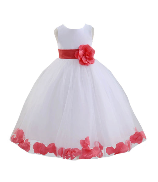 White Tulle Floral Petals Flower Girl Dress Special Occasions Junior Pageant Wedding Holiday 302S(5)